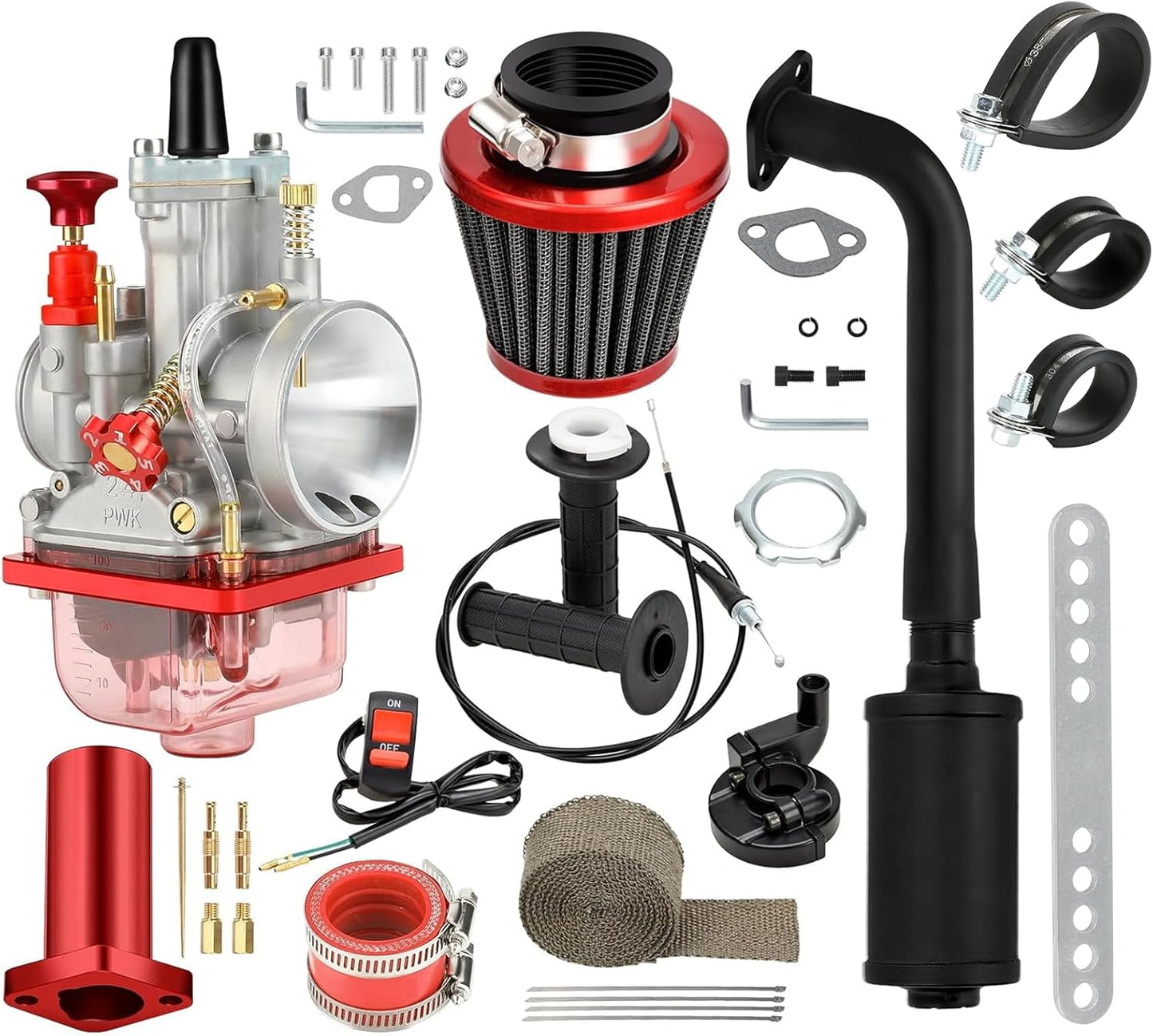 FVRITO PWK 24mm Carburetor Carb Exhaust Muffler Throttle Assembly Jets Kit for Predator 212cc 196cc Coleman CT200U Mini Bike BT200X GX160 6.5HP Clone Engine Baja MB200 KT196 Go Kart Performance Parts