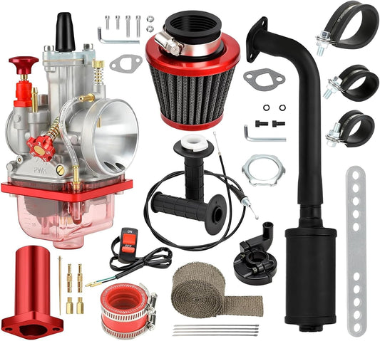 FVRITO PWK 24mm Carburetor Carb Exhaust Muffler Throttle Assembly Jets Kit for Predator 212cc 196cc Coleman CT200U Mini Bike BT200X GX160 6.5HP Clone Engine Baja MB200 KT196 Go Kart Performance Parts