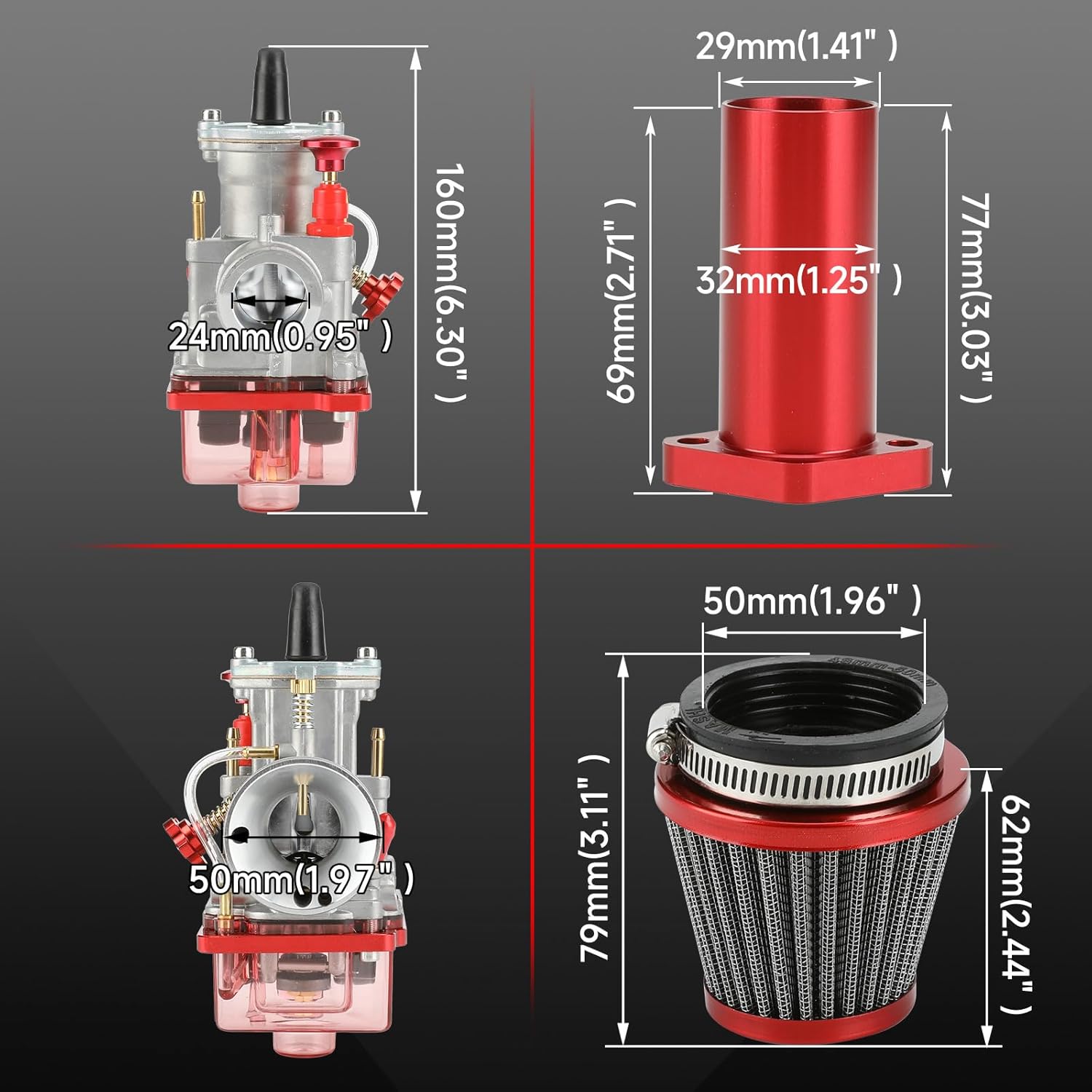 FVRITO PWK 24mm Carburetor Carb Exhaust Muffler Throttle Assembly Jets Kit for Predator 212cc 196cc Coleman CT200U Mini Bike BT200X GX160 6.5HP Clone Engine Baja MB200 KT196 Go Kart Performance Parts