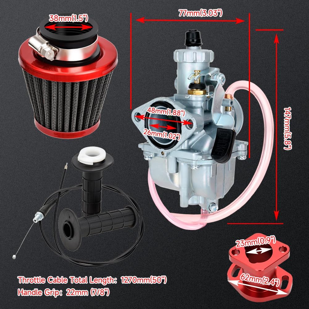FVRITO VM22 26mm Carburetor Throttle Assembly Main Jets Kit for Predator 212cc 224cc 196cc Non Hemi Coleman CT200U BT200X Mini Bike KT196 Go Kart 6.5HP GX160 Clone Engine Baja MB200 Performance Parts