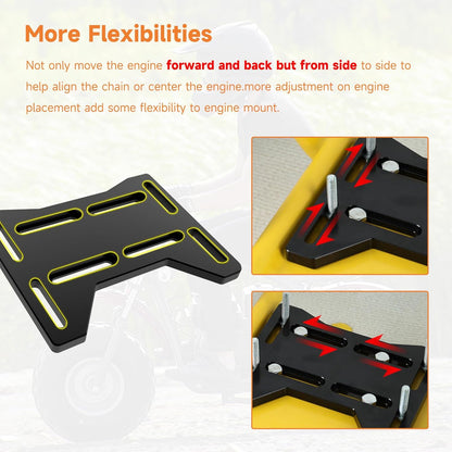 FVRITO Motor Engine Mounting Plate for Predator 212cc 196cc 224cc GX160 6.6HP OHV Small Clone Engine Mini Bike Coleman CT200U BT200X CC100X Baja Doodlebug DB30 Performance Parts Aluminum Black