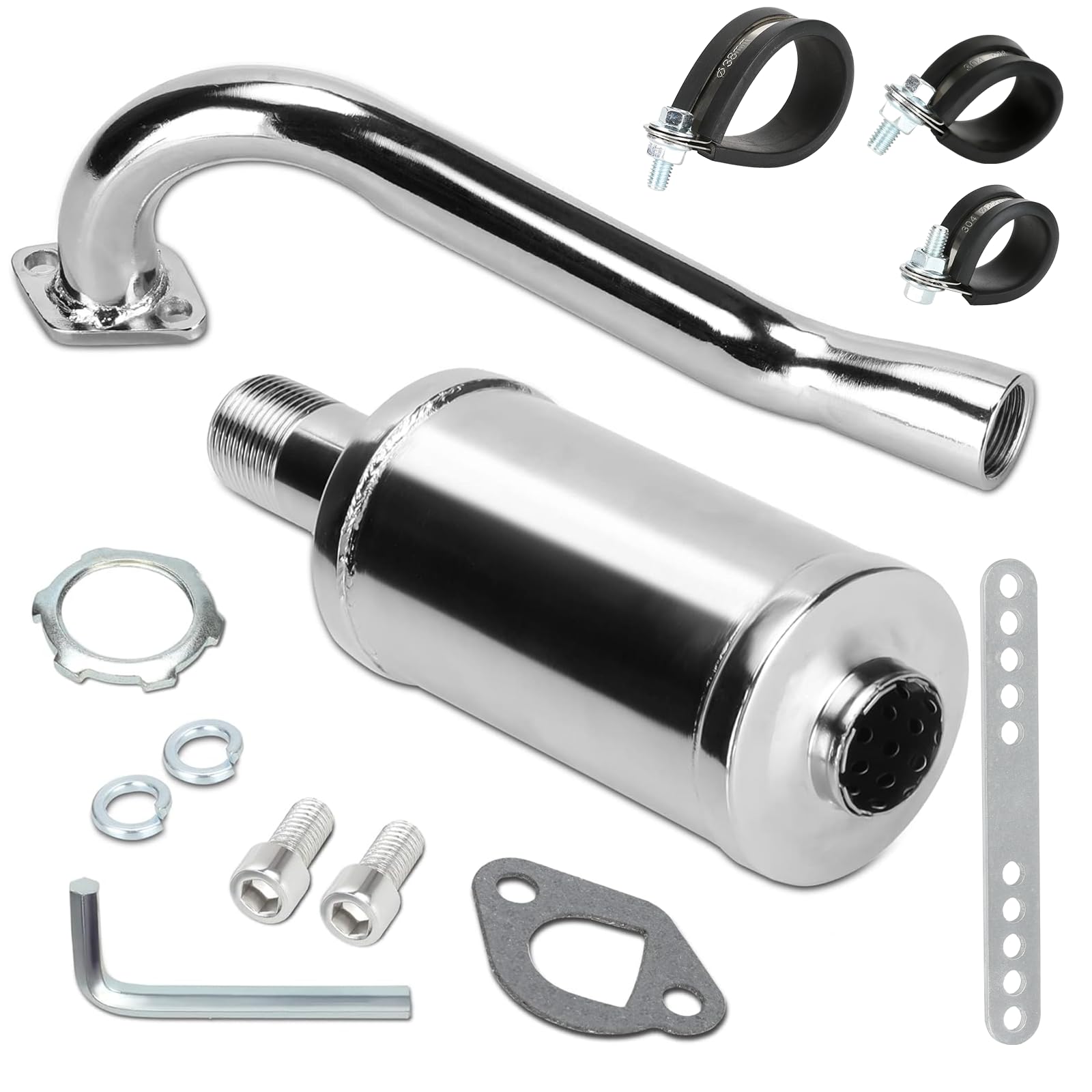 FVRITO Exhaust Pipe Muffler Silencer Kit for Non Hemi Predator 212cc 196cc 6.5hp Coleman Powersports KT196 CK196 RTK200 BK200 Go Kart TrailMaster Hammerhead 80T GX160 GX200 Clone Engines Parts Black