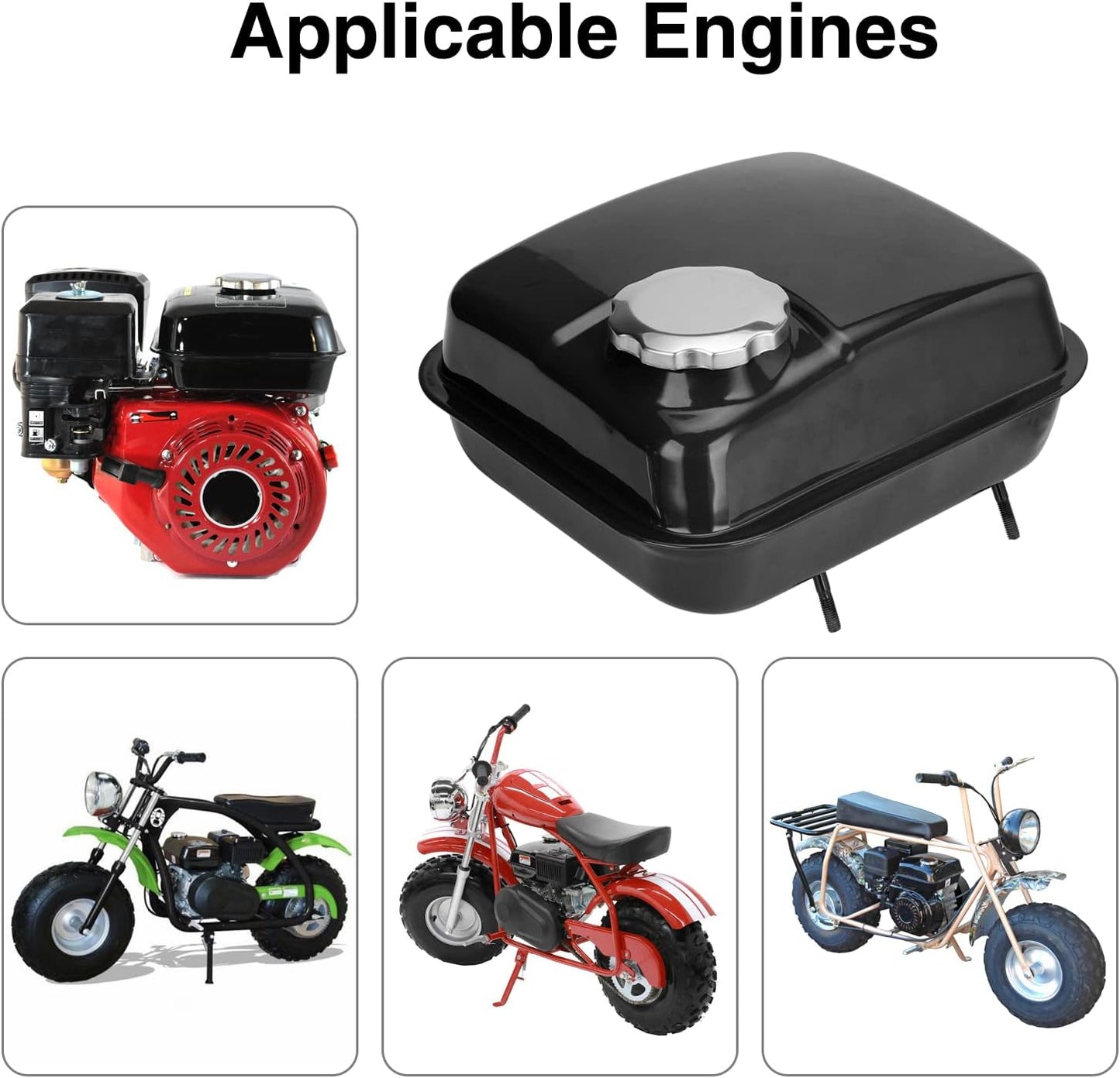 FVRITO Gas Fuel Tank with Stainsless Cap for Hemi Predator 212cc 196cc 5.5hp 6.5hp Coleman CT200u CT200u-ex BT200x KT196 Massimo Baja Warrior MB200 GX160 GX200 Mini Bike Go Kart Small Engine Parts