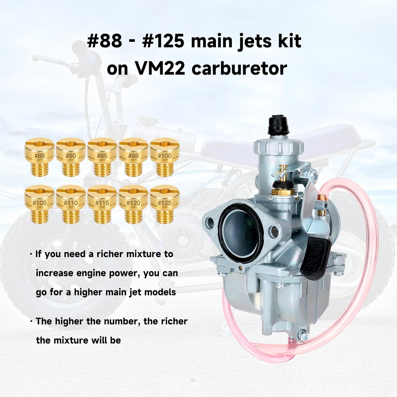 FVRITO Upgrade VM22 Carburetor Kit for Predator 212 196cc 224cc Non Hemi Coleman Mini Bike CT200U BT200X B200R KT196 Go Kart Baja Massimo MB200 GX160 GX200 Clone Engine Performance Parts w/Main Jets