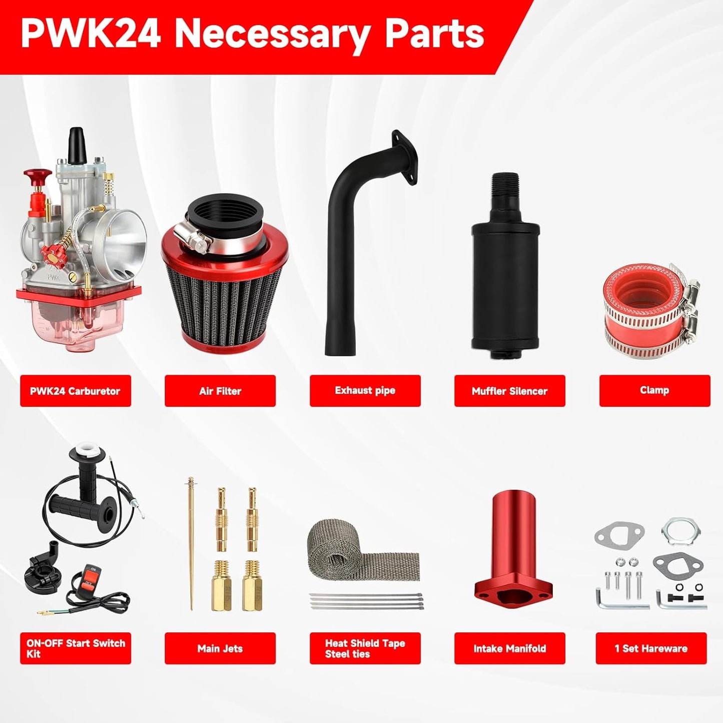 FVRITO PWK 24mm Carburetor Carb Exhaust Muffler Throttle Assembly Jets Kit for Predator 212cc 196cc Coleman CT200U Mini Bike BT200X GX160 6.5HP Clone Engine Baja MB200 KT196 Go Kart Performance Parts