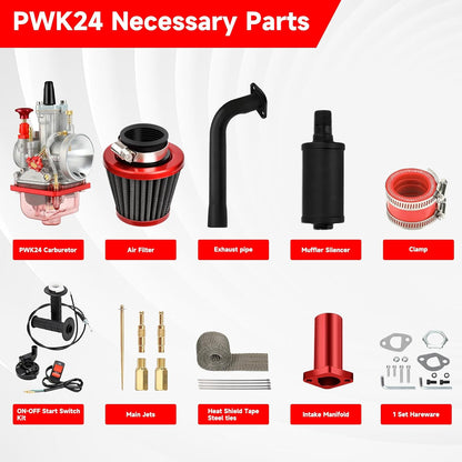FVRITO PWK 24mm Carburetor Carb Exhaust Muffler Throttle Assembly Jets Kit for Predator 212cc 196cc Coleman CT200U Mini Bike BT200X GX160 6.5HP Clone Engine Baja MB200 KT196 Go Kart Performance Parts