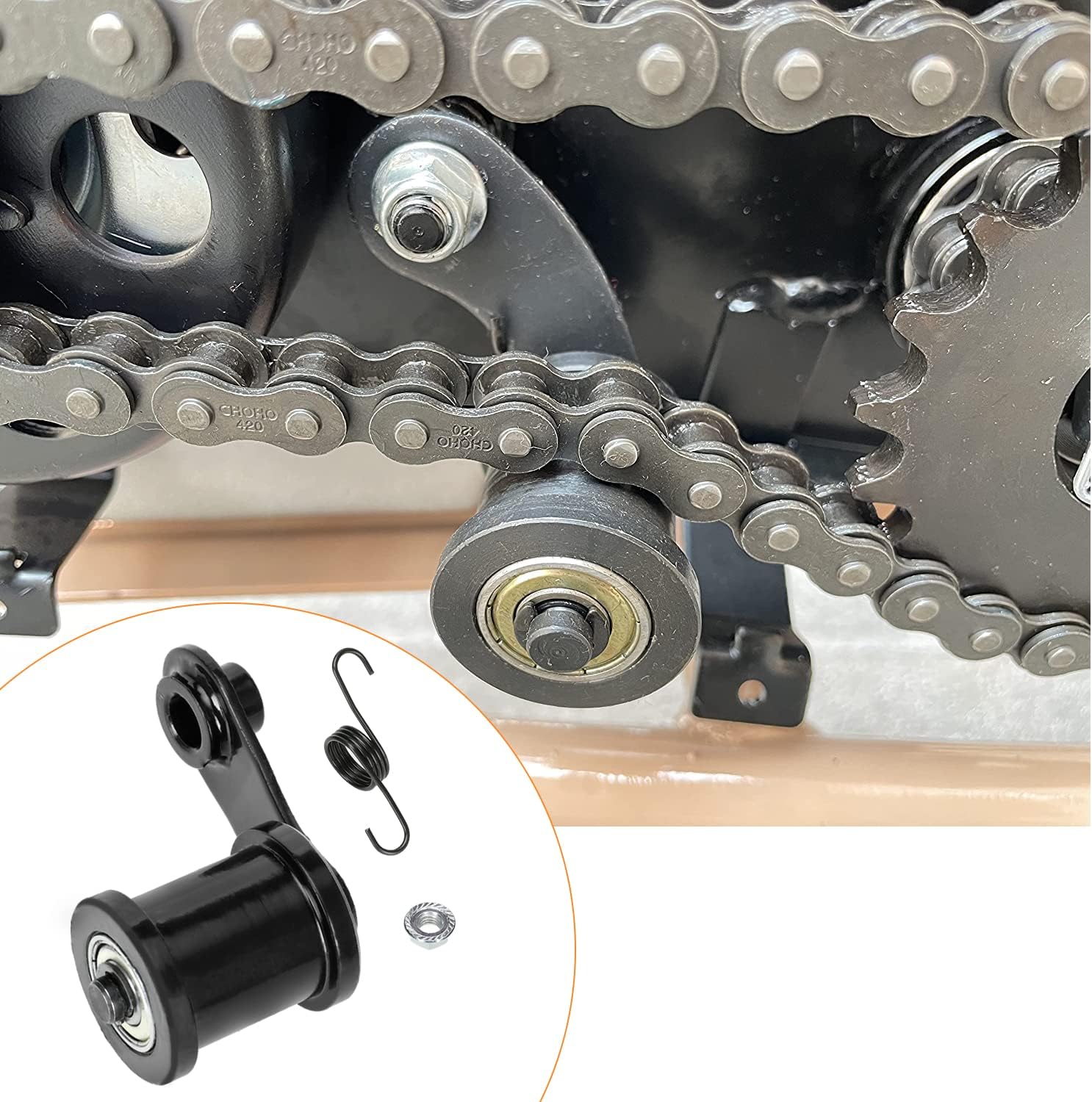 FVRITO Chain Tensioner with 1-3/4'' Roller for Powersports 6.5HP 196cc 212cc CT200u Trail 200 BT200x CT200u-ex Massimo MB200 Baja Heat Warrior MB200 MB165 TrailMaster Hensim Motorsport Mini Bike Parts