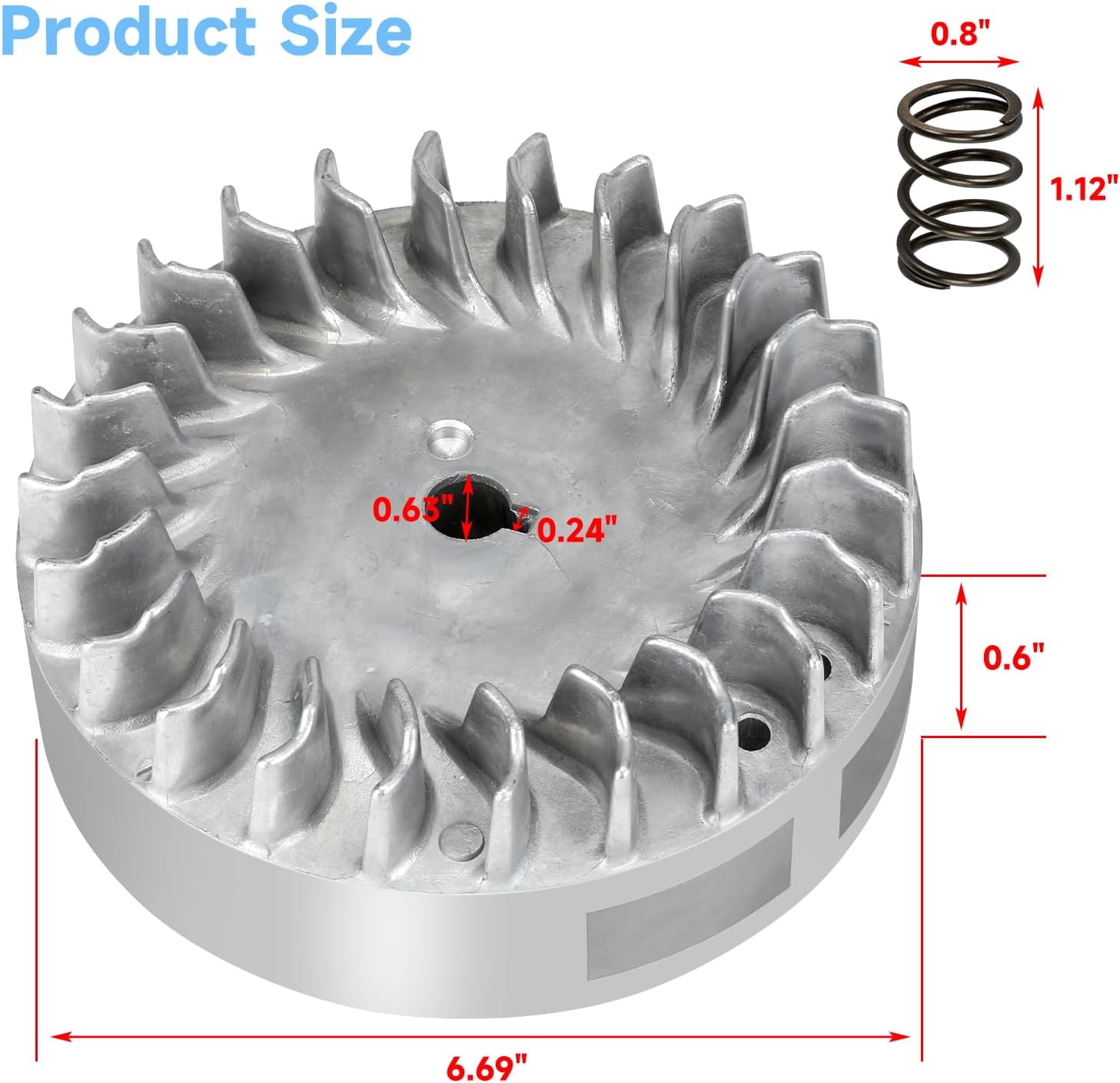 FVRITO Aluminum Flywheel 10krpm for Predator 212 Non hemi Engine Ghost 212cc 224cc 69730 69736 6.5hp GX200 196cc BSP Tilly Coleman CT200U BT200X Mini Bike Performance Parts with Key & Valve Springs