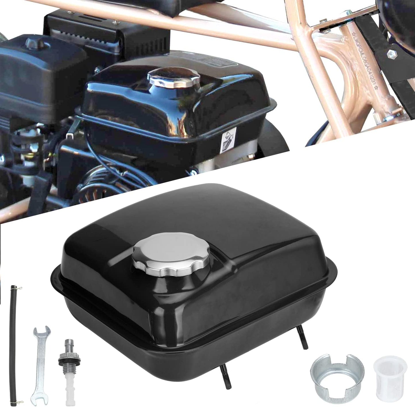 FVRITO Gas Fuel Tank with Stainsless Cap for Hemi Predator 212cc 196cc 5.5hp 6.5hp Coleman CT200u CT200u-ex BT200x KT196 Massimo Baja Warrior MB200 GX160 GX200 Mini Bike Go Kart Small Engine Parts