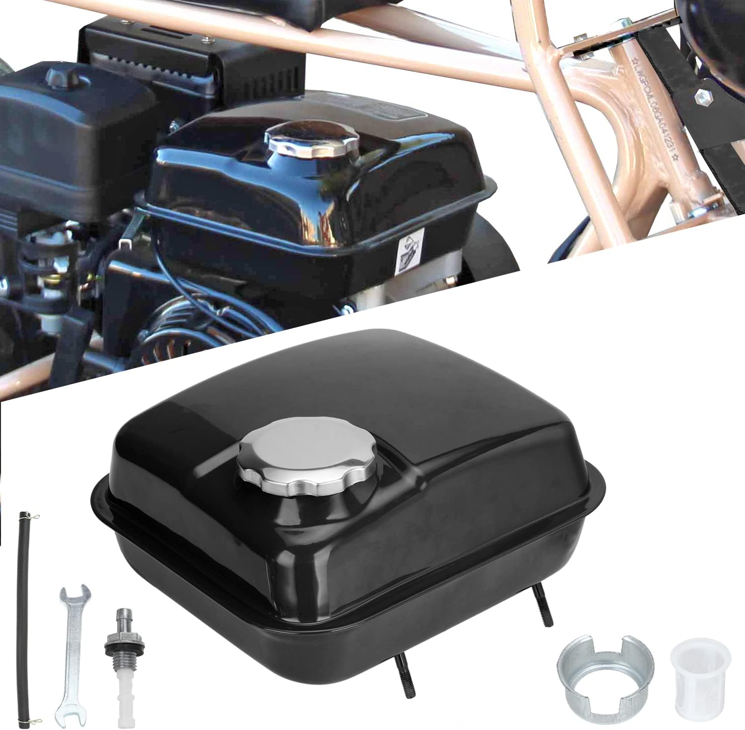 FVRITO Gas Fuel Tank with Stainsless Cap for Hemi Predator 212cc 196cc 5.5hp 6.5hp Coleman CT200u CT200u-ex BT200x KT196 Massimo Baja Warrior MB200 GX160 GX200 Mini Bike Go Kart Small Engine Parts