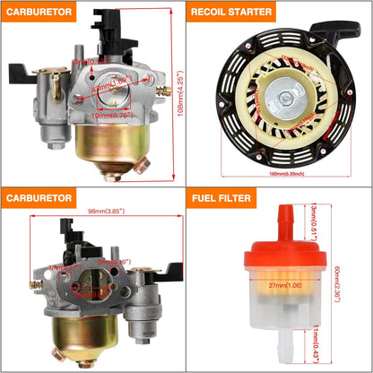 FVRITO Pull Recoil Starter Carburetor Carb for Predator 212cc 196cc 6.5HP Baja Massimo MB165 MB200 Coleman CT200U Trail BT200X Mini Bike Hummerhead 80t Trailmaster mid XRS XRX motovox KT196 Go Kart