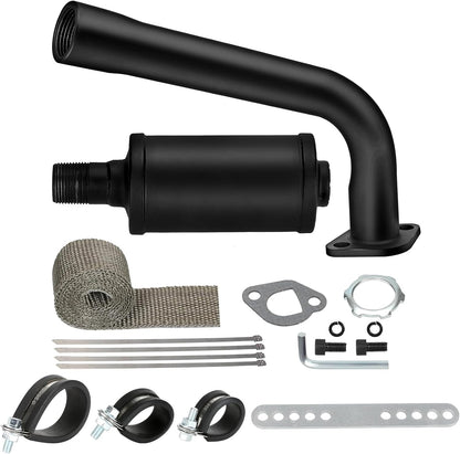 FVRITO Thickened Exhaust Header Pipe Muffler with Heat Shield Tape Kit for Non Hemi 6.5HP Predator 212cc 196cc GX160 GX200 Coleman CT200u BT200X KT196 Baja MB200 Clone Mini Bike Go Kart Parts Black