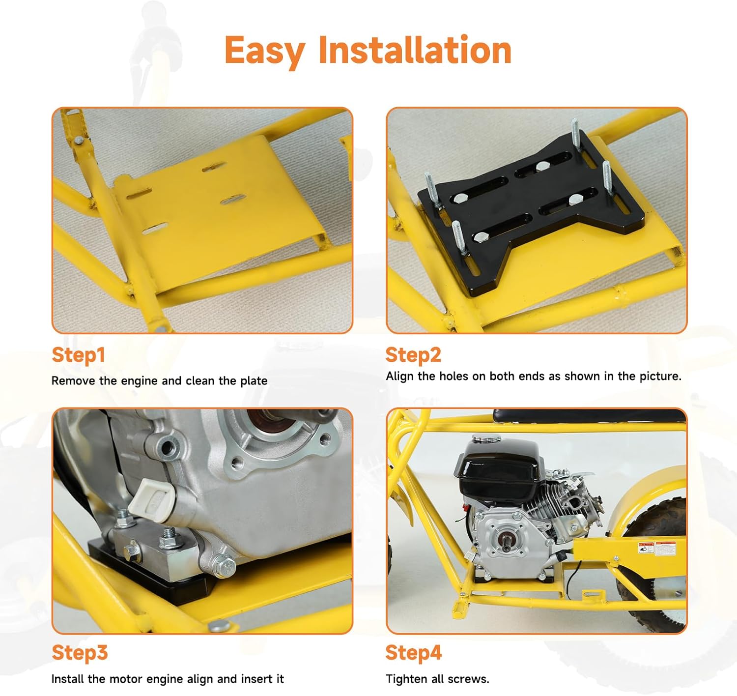 FVRITO Motor Engine Mounting Plate for Predator 212cc 196cc 224cc GX160 6.6HP OHV Small Clone Engine Mini Bike Coleman CT200U BT200X CC100X Baja Doodlebug DB30 Performance Parts Aluminum Black