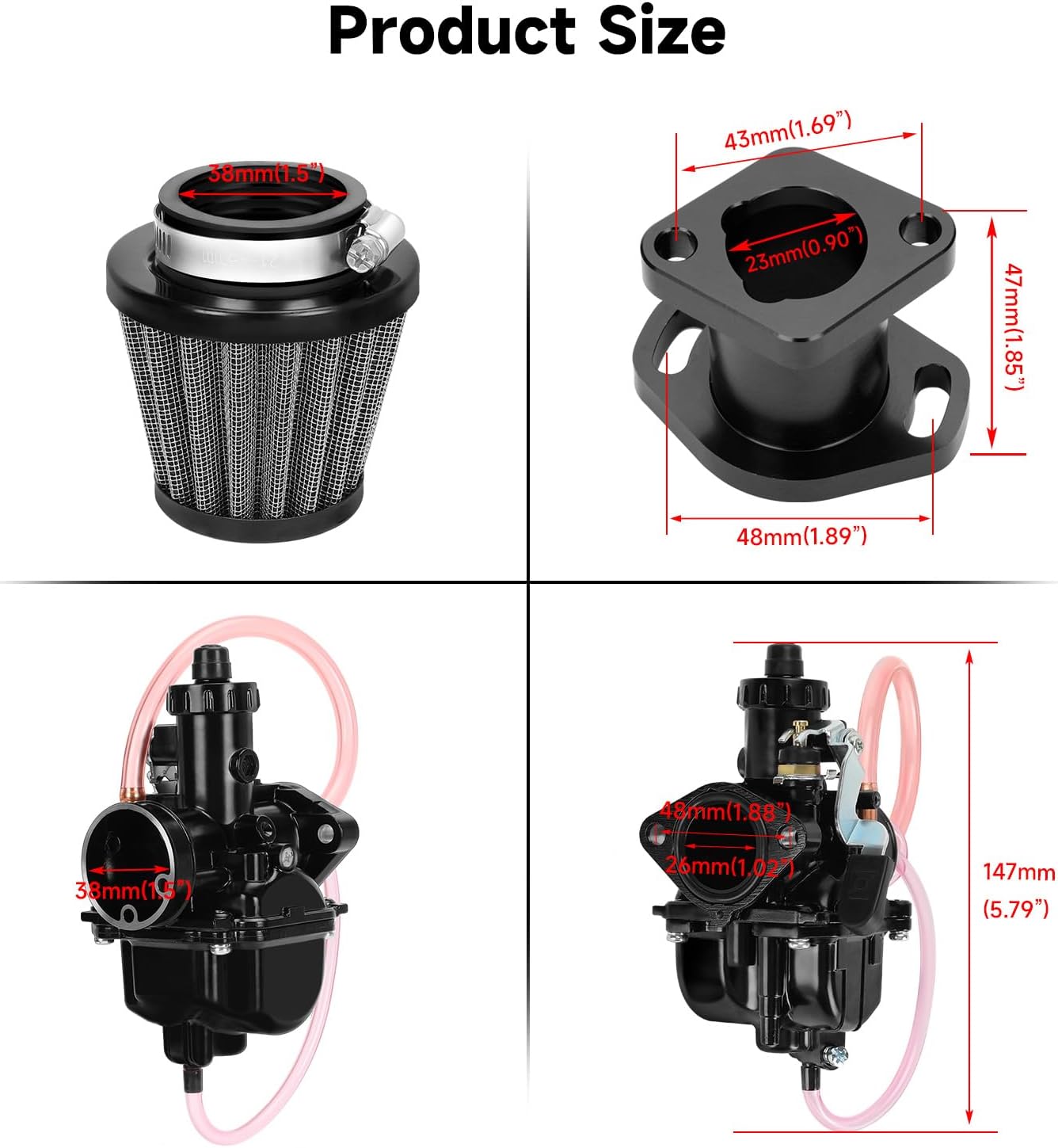 FVRITO VM22 Carburetor Kit Exhaust Pipe Muffler for Predator 212cc 196cc Coleman Mini Bike CT200U BT200X CT200U-EX KT196 Go Kart Baja MB200 GX160 GX200 Clone Engine Performance Parts w/Throttle Cable