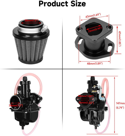 FVRITO VM22 Carburetor Kit Exhaust Pipe Muffler for Predator 212cc 196cc Coleman Mini Bike CT200U BT200X CT200U-EX KT196 Go Kart Baja MB200 GX160 GX200 Clone Engine Performance Parts w/Throttle Cable