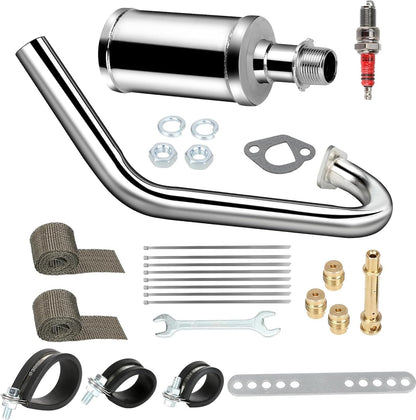 FVRITO Racing Exhaust Pipe Muffler Silencer Kit for Predator 212cc 224cc 196cc 6.5HP Coleman CT200u BT200X CT200U-EX KT196 GX160 GX200 Mini Bike Go Kart Engine Baja Warrior MB200 Performance Parts