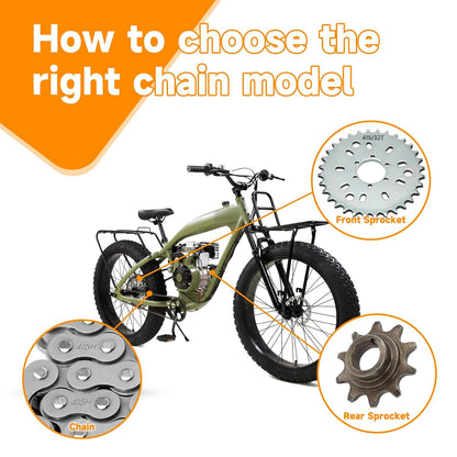 FVRITO 415H Chain 110L Link Heavy Duty and Master Link Chain Tensioner Guide Idler Pulley Roller for 2 Stroke 49cc 60cc 66cc 80cc Engines Motorized Bicycle Motor Bikes High Power Racing Parts