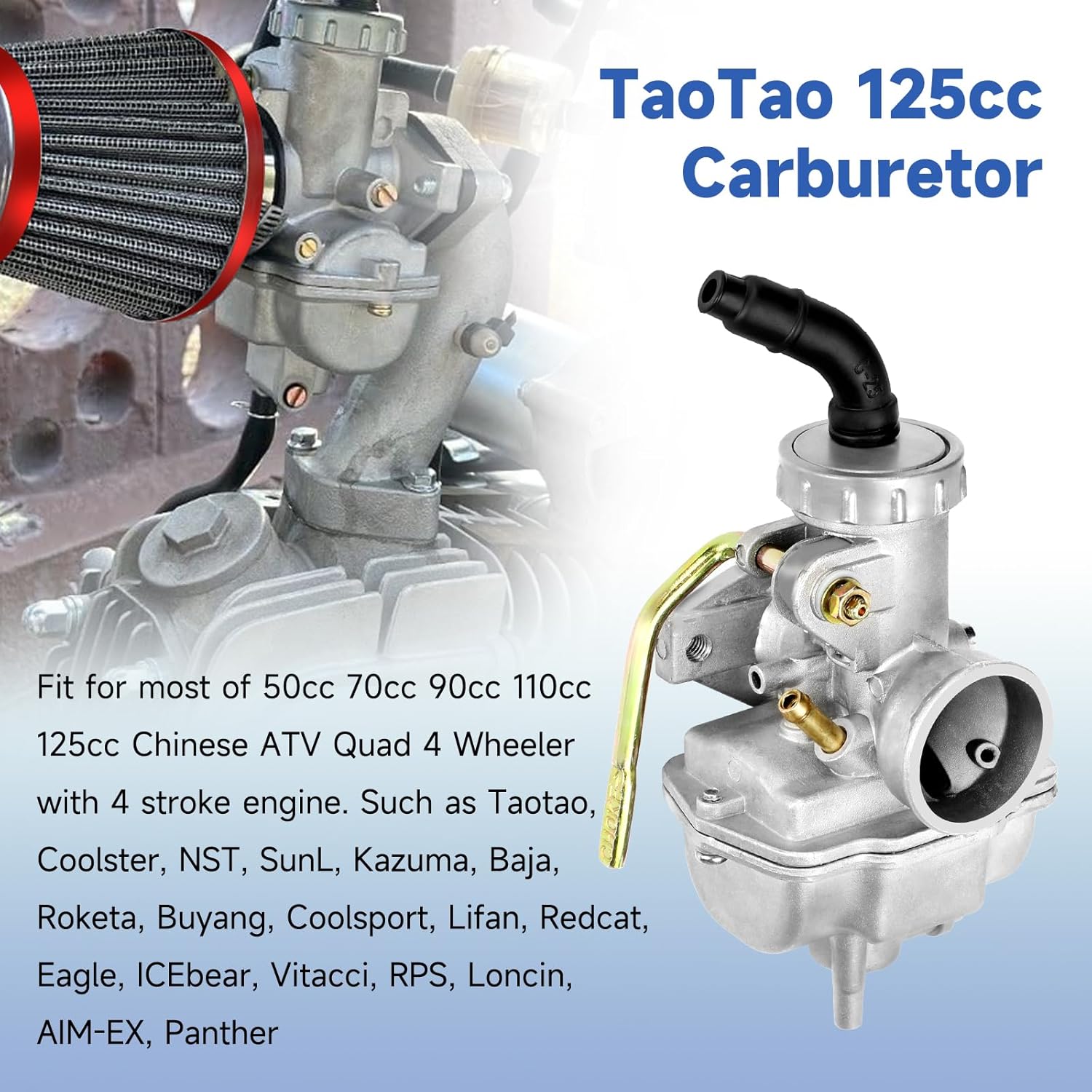 FVRITO PZ20 Carburetor Thumb Throttle Kit Compatible with Tao tao Coolster 125cc 110cc Chinese ATV Quad 4 Wheeler 50cc 70cc 90cc 4 Stroke Engine Kazuma Baja SunL Roketa Vitacci Loncin Lifan Parts
