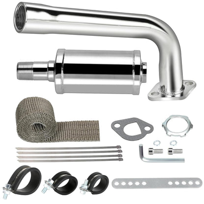 FVRITO Thickened Exhaust Header Pipe Muffler with Heat Shield Tape Kit for Non Hemi 6.5HP Predator 212cc 196cc GX160 GX200 Coleman CT200u BT200X KT196 Baja MB200 Clone Mini Bike Go Kart Parts Black
