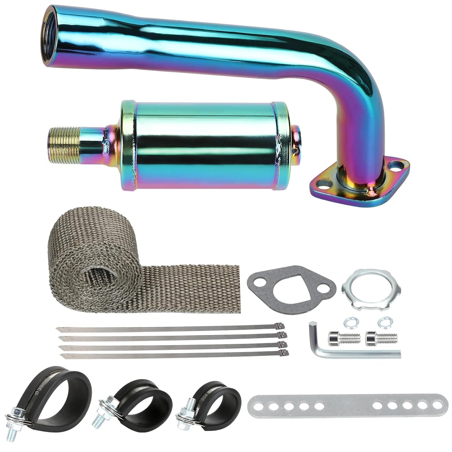 FVRITO Thickened Exhaust Header Pipe Muffler with Heat Shield Tape Kit for Non Hemi 6.5HP Predator 212cc 196cc GX160 GX200 Coleman CT200u BT200X KT196 Baja MB200 Clone Mini Bike Go Kart Parts Black
