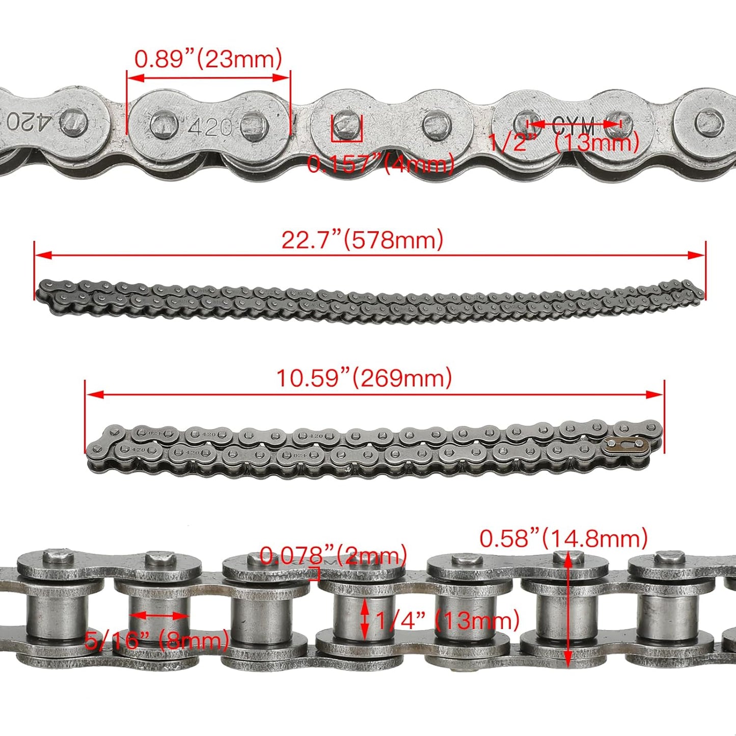 FVRITO 420 Drive Chain Compatible with Mini Bike Coleman CT200U CT200U-EX BT200X B200R Baja Warrior MB200 Massimo Axis M200 Predator 212 196cc 6.5HP Minibike Parts Front 42 & Rear 90 Link Roller Chain