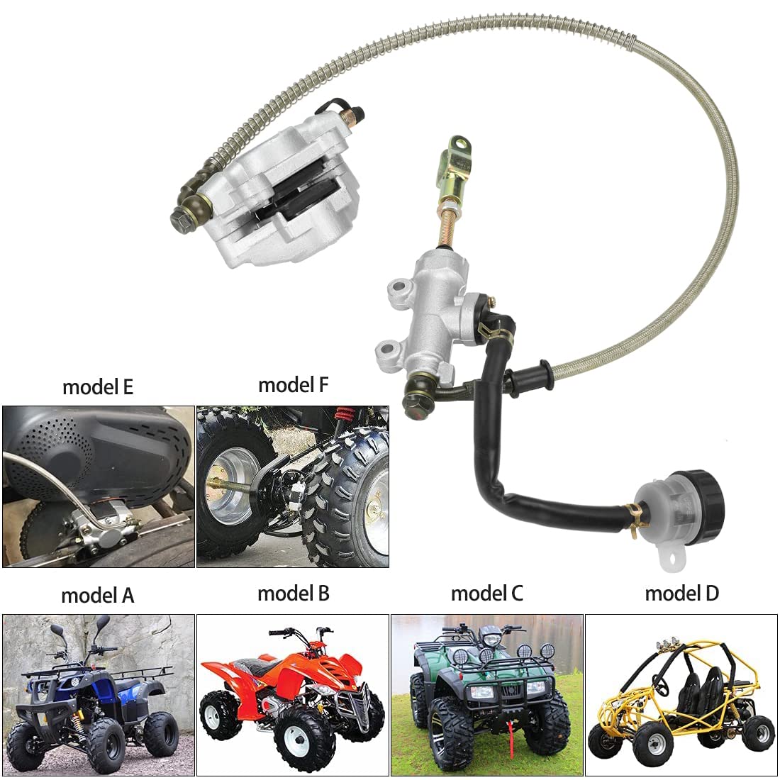 FVRITO Rear Foot Disc Hydraulic Brake Master Cylinder Caliper Assembly for 150cc 200cc 250cc Taotao Coolster Roketa Vitacci Peace SunL RPS Icebear Chinese ATV Quad 4 Wheeler Dune Buggy Go Kart