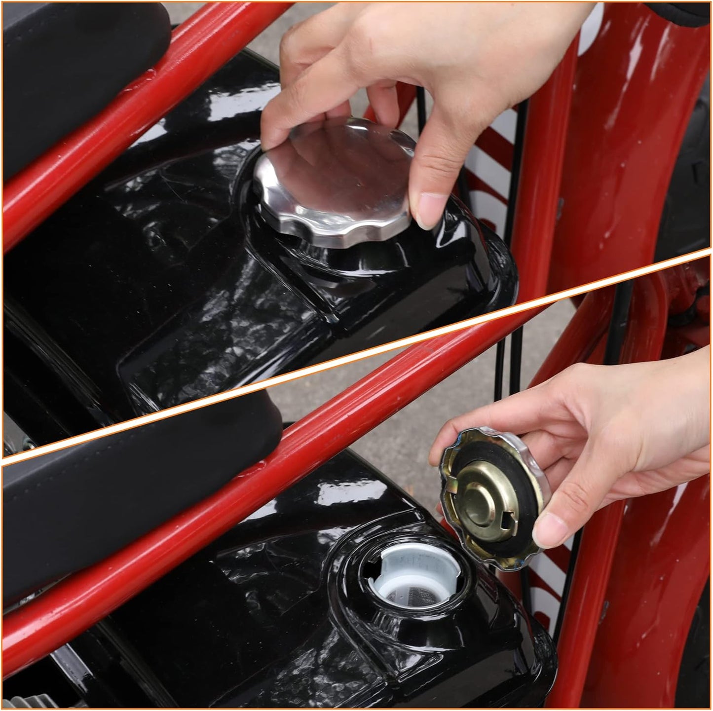 FVRITO Gas Fuel Tank with Stainsless Cap for Hemi Predator 212cc 196cc 5.5hp 6.5hp Coleman CT200u CT200u-ex BT200x KT196 Massimo Baja Warrior MB200 GX160 GX200 Mini Bike Go Kart Small Engine Parts