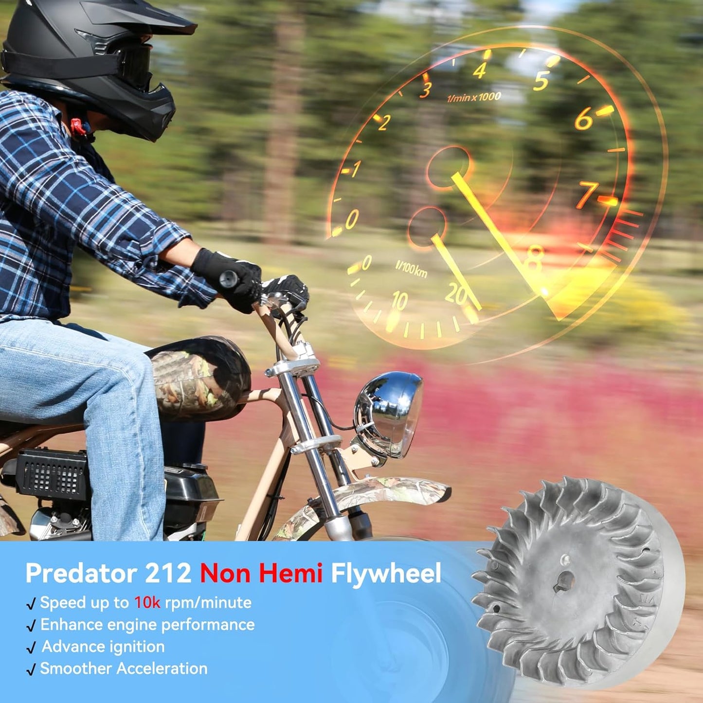 FVRITO Aluminum Flywheel 10krpm for Predator 212 Non hemi Engine Ghost 212cc 224cc 69730 69736 6.5hp GX200 196cc BSP Tilly Coleman CT200U BT200X Mini Bike Performance Parts with Key & Valve Springs