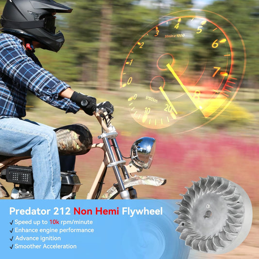 FVRITO Aluminum Flywheel 10krpm for Predator 212 Non hemi Engine Ghost 212cc 224cc 69730 69736 6.5hp GX200 196cc BSP Tilly Coleman CT200U BT200X Mini Bike Performance Parts with Key & Valve Springs