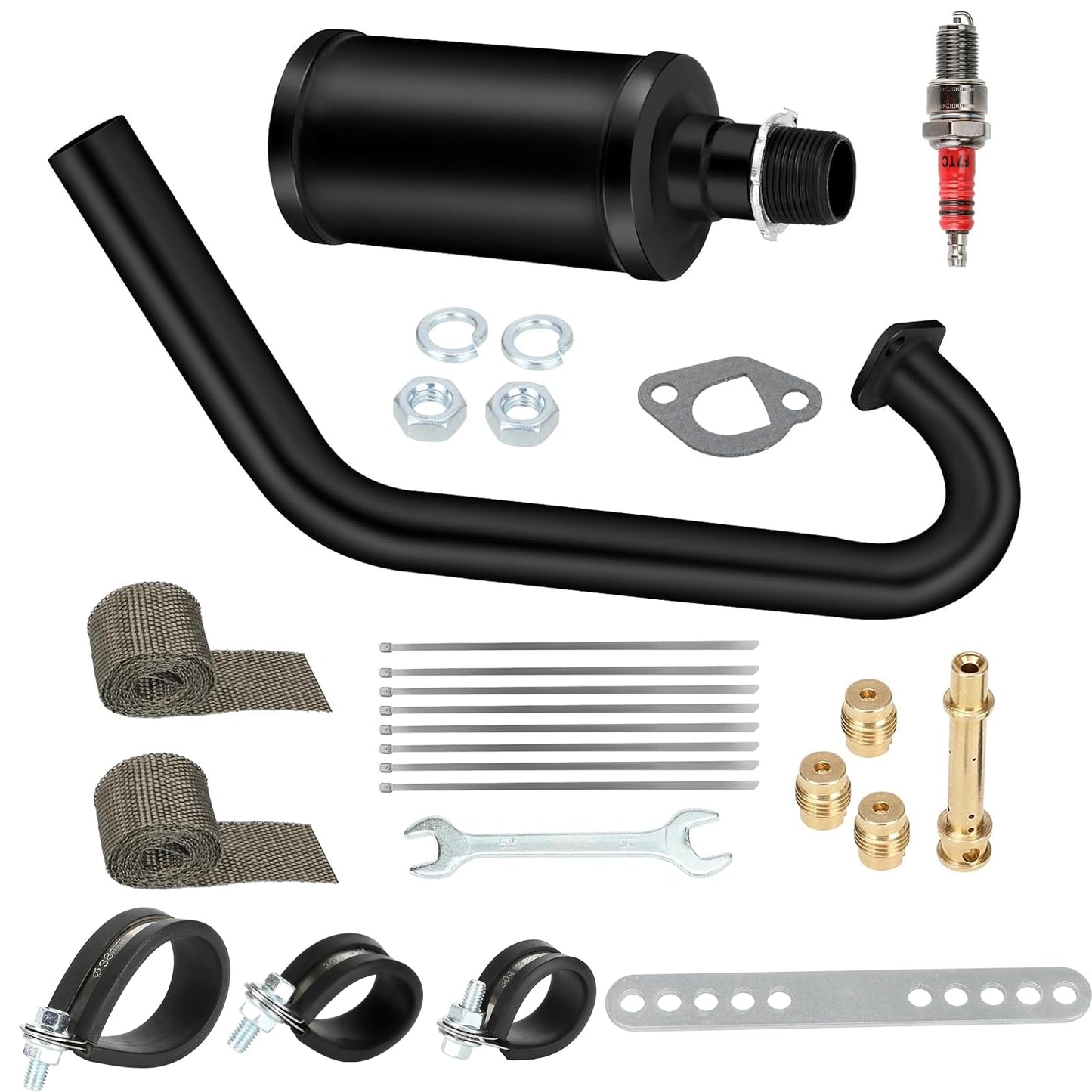 FVRITO Racing Exhaust Pipe Muffler Silencer Kit for Predator 212cc 224cc 196cc 6.5HP Coleman CT200u BT200X CT200U-EX KT196 GX160 GX200 Mini Bike Go Kart Engine Baja Warrior MB200 Performance Parts
