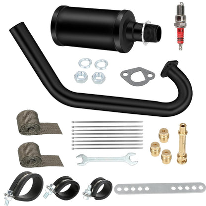 FVRITO Racing Exhaust Pipe Muffler Silencer Kit for Predator 212cc 224cc 196cc 6.5HP Coleman CT200u BT200X CT200U-EX KT196 GX160 GX200 Mini Bike Go Kart Engine Baja Warrior MB200 Performance Parts
