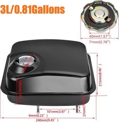 FVRITO Gas Fuel Tank with Stainsless Cap for Hemi Predator 212cc 196cc 5.5hp 6.5hp Coleman CT200u CT200u-ex BT200x KT196 Massimo Baja Warrior MB200 GX160 GX200 Mini Bike Go Kart Small Engine Parts