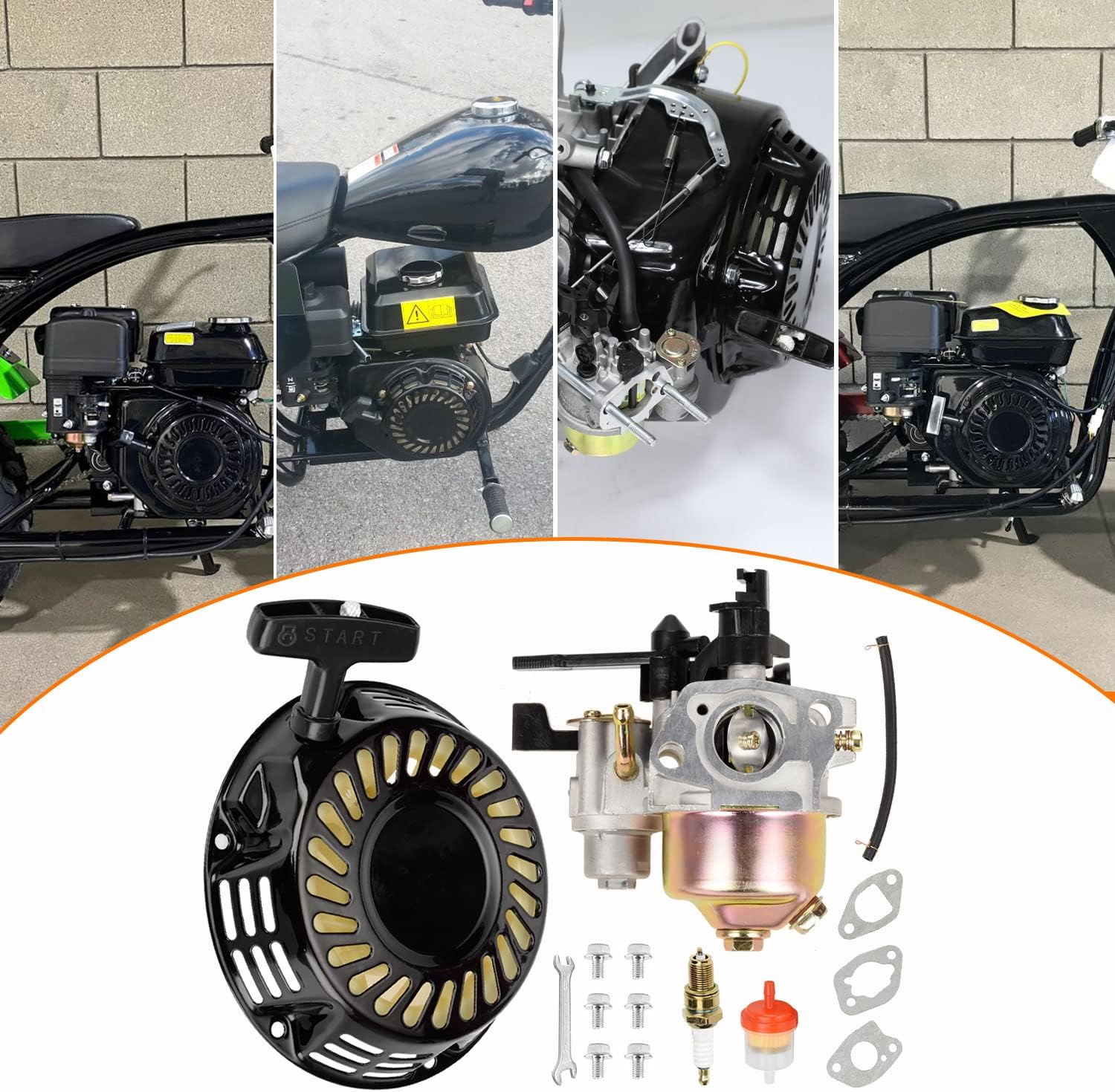 FVRITO Pull Recoil Starter Carburetor Carb for Predator 212cc 196cc 6.5HP Baja Massimo MB165 MB200 Coleman CT200U Trail BT200X Mini Bike Hummerhead 80t Trailmaster mid XRS XRX motovox KT196 Go Kart