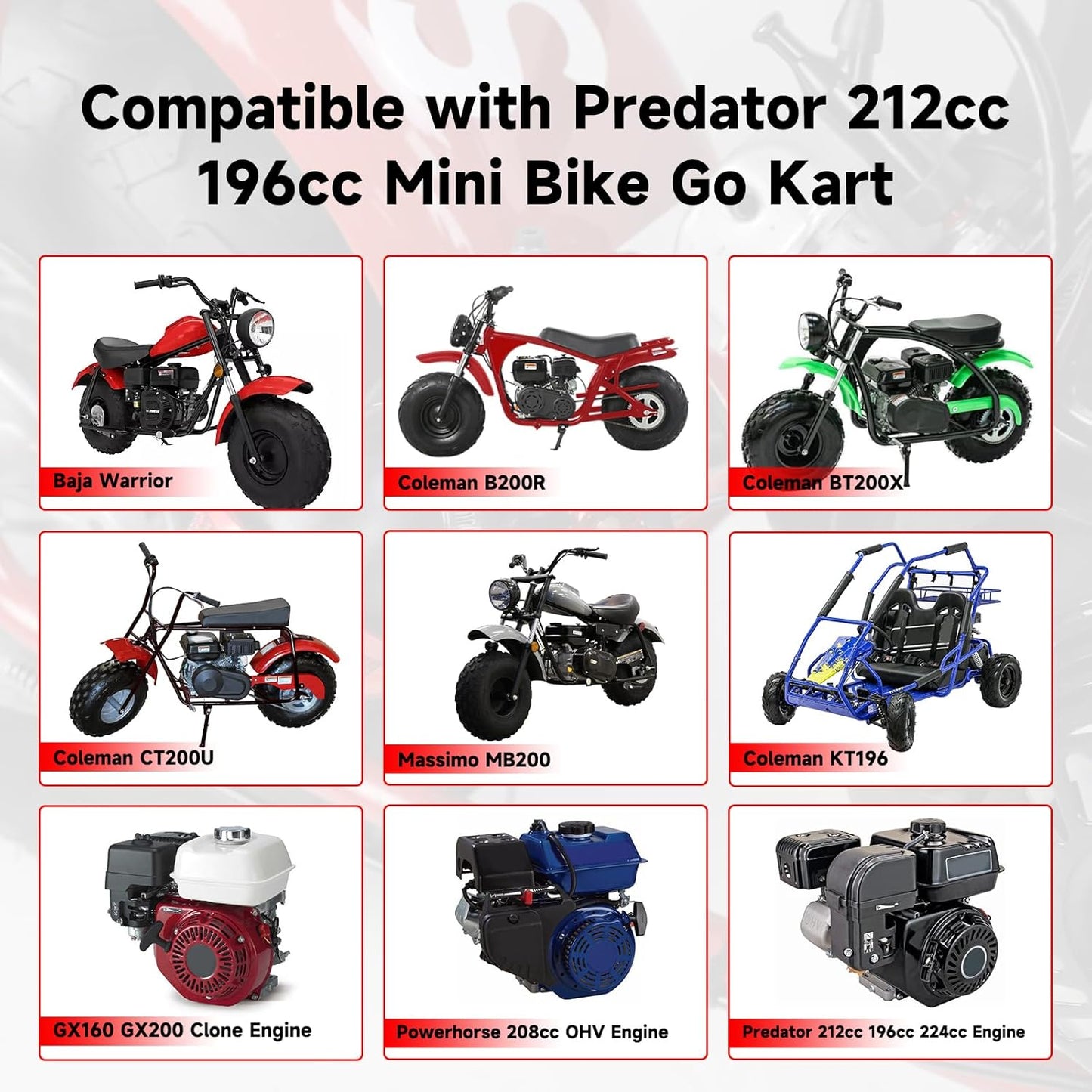 PE22 Carburetor 22mm Carb Jet Kit Compatible with Predator 212cc 196cc Coleman Mini Bike CT200U-EX BT200X B200R KT196 Go Kart Baja Warrior GX160 GX200 Clone Engine with Intake Manifold Parts