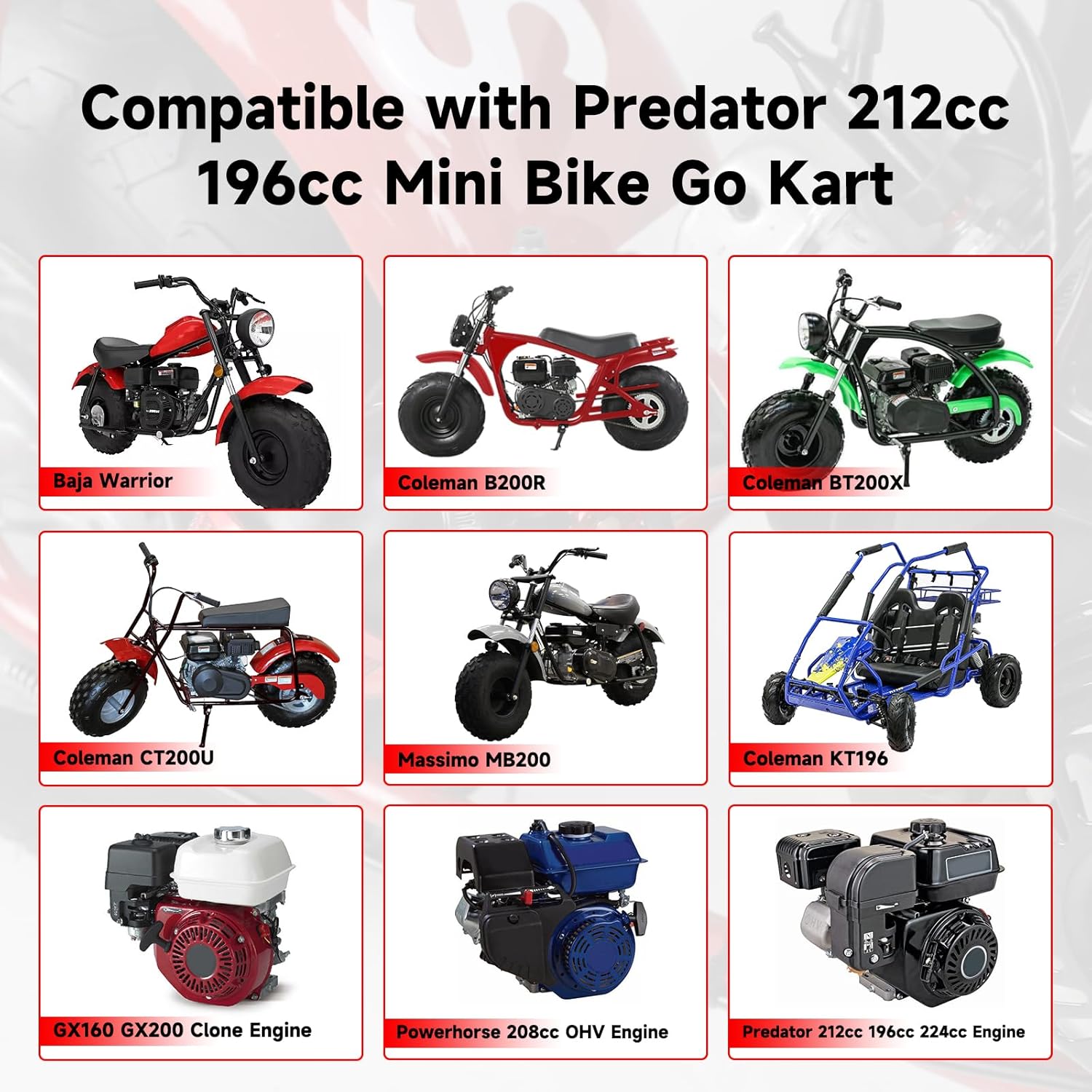 PE22 Carburetor 22mm Carb Jet Kit Compatible with Predator 212cc 196cc Coleman Mini Bike CT200U-EX BT200X B200R KT196 Go Kart Baja Warrior GX160 GX200 Clone Engine with Intake Manifold Parts