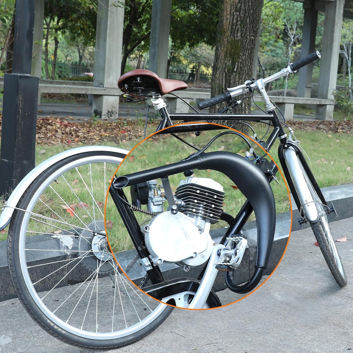 FVRITO Performance Exhaust Muffler Expansion Chamber Pipe Silencer Gasket for 2 Stroke 50cc 66cc 80cc Engine Gas Motorized Bicycle Motor Bike Black