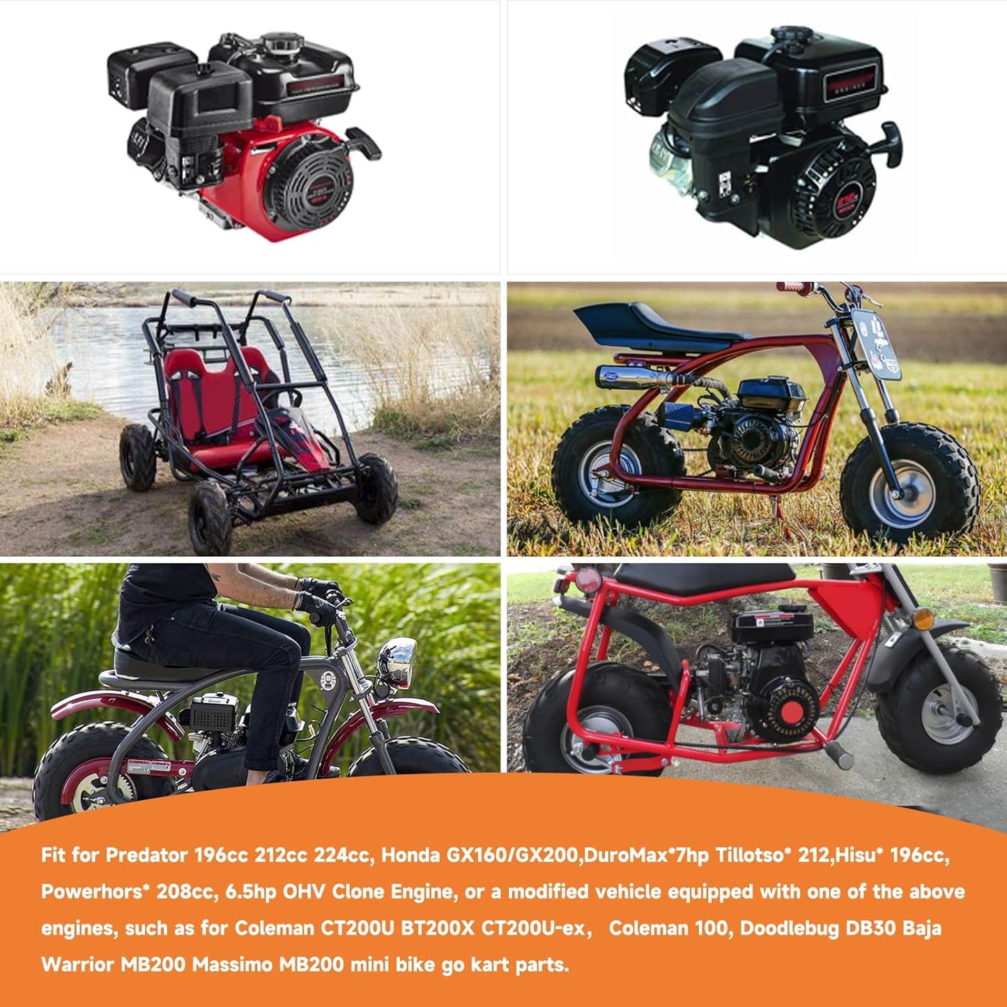 FVRITO Motor Engine Mounting Plate for Predator 212cc 196cc 224cc GX160 6.6HP OHV Small Clone Engine Mini Bike Coleman CT200U BT200X CC100X Baja Doodlebug DB30 Performance Parts Aluminum Black