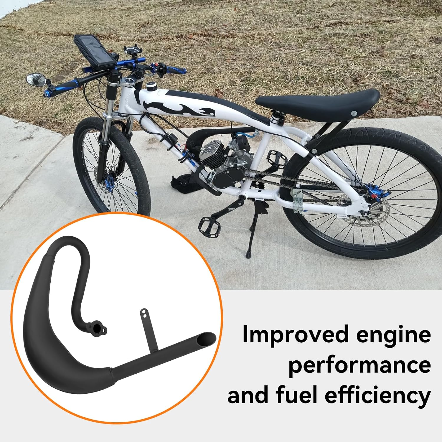 FVRITO Performance Exhaust Muffler Expansion Chamber Pipe Silencer Gasket for 2 Stroke 50cc 66cc 80cc Engine Gas Motorized Bicycle Motor Bike Black