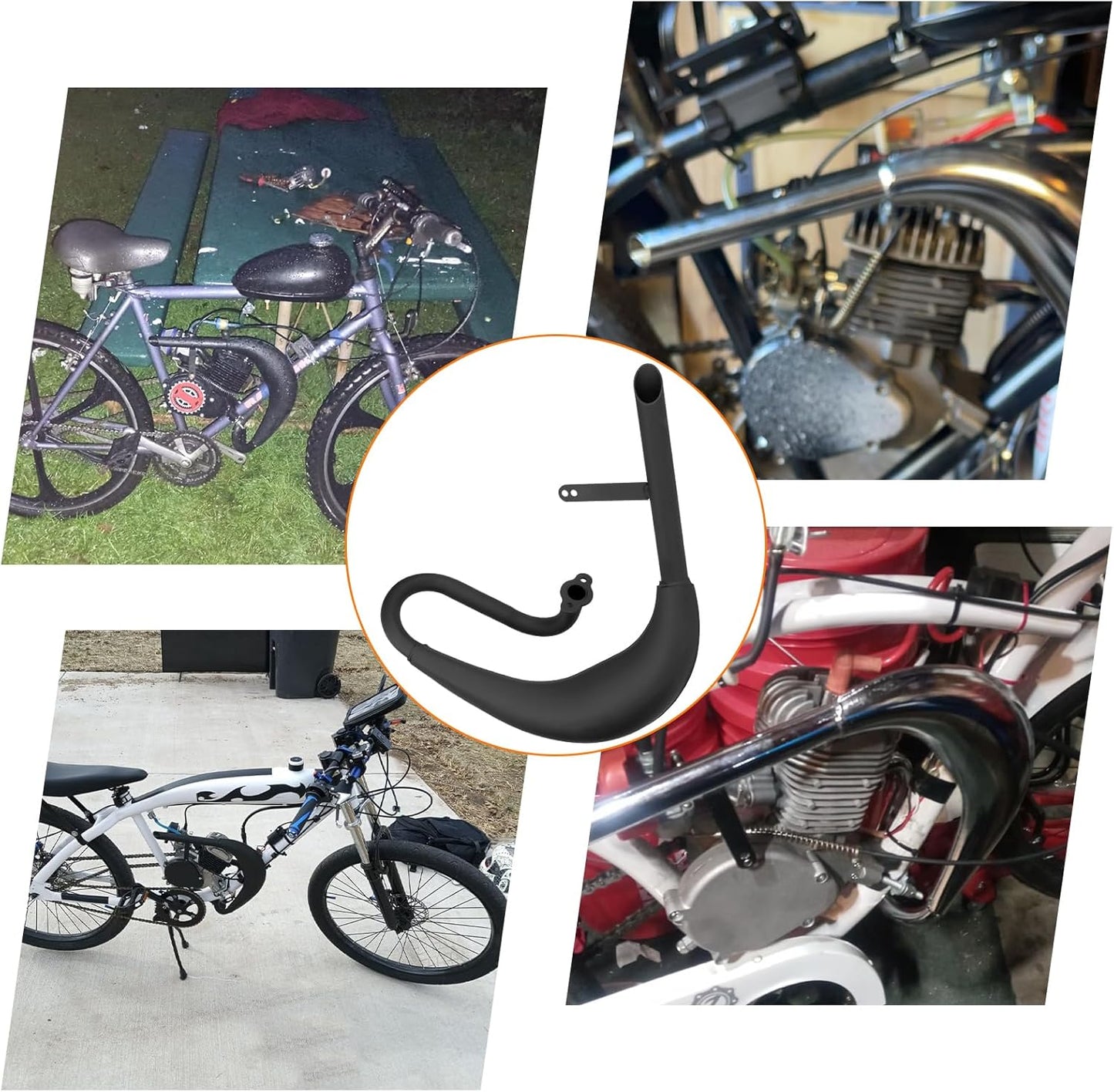 FVRITO Performance Exhaust Muffler Expansion Chamber Pipe Silencer Gasket for 2 Stroke 50cc 66cc 80cc Engine Gas Motorized Bicycle Motor Bike Black