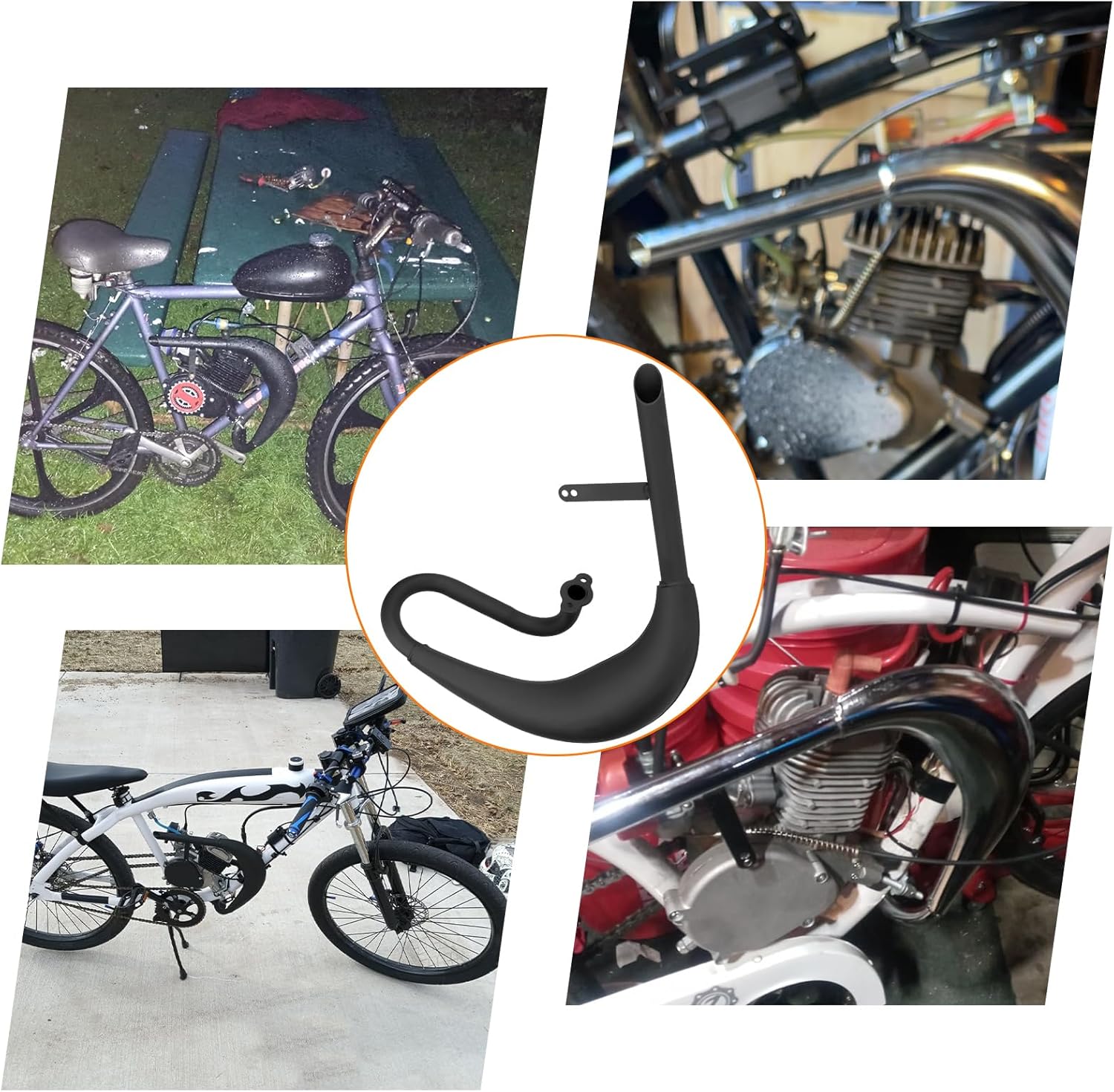 FVRITO Performance Exhaust Muffler Expansion Chamber Pipe Silencer Gasket for 2 Stroke 50cc 66cc 80cc Engine Gas Motorized Bicycle Motor Bike Black