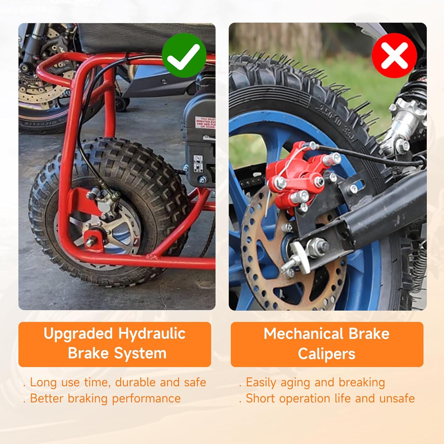 FVRITO 50 Inch Upgraded Left Hydraulic Disc Hand Brake Master Cylinder Caliper Assembly for 97cc 2.8HP Baja Doodle Bug DB30 Blitz Dirt Bug Racer Mini Bike Motorsports Go Karts