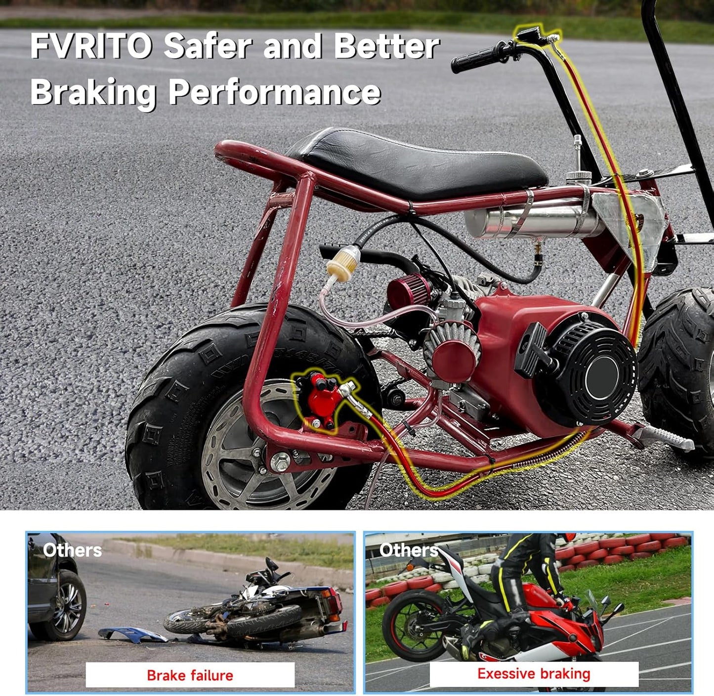 FVRITO Upgraded Mini Bike Hydraulic Disc Brake Kit for Baja DB30 Doodle Bug Blitz Dirt Bug Racer 97cc 79cc Predator 2.8hp Engine with 180mm Brake Disc Rotor Master Cylinder Caliper Pads Assembly Parts