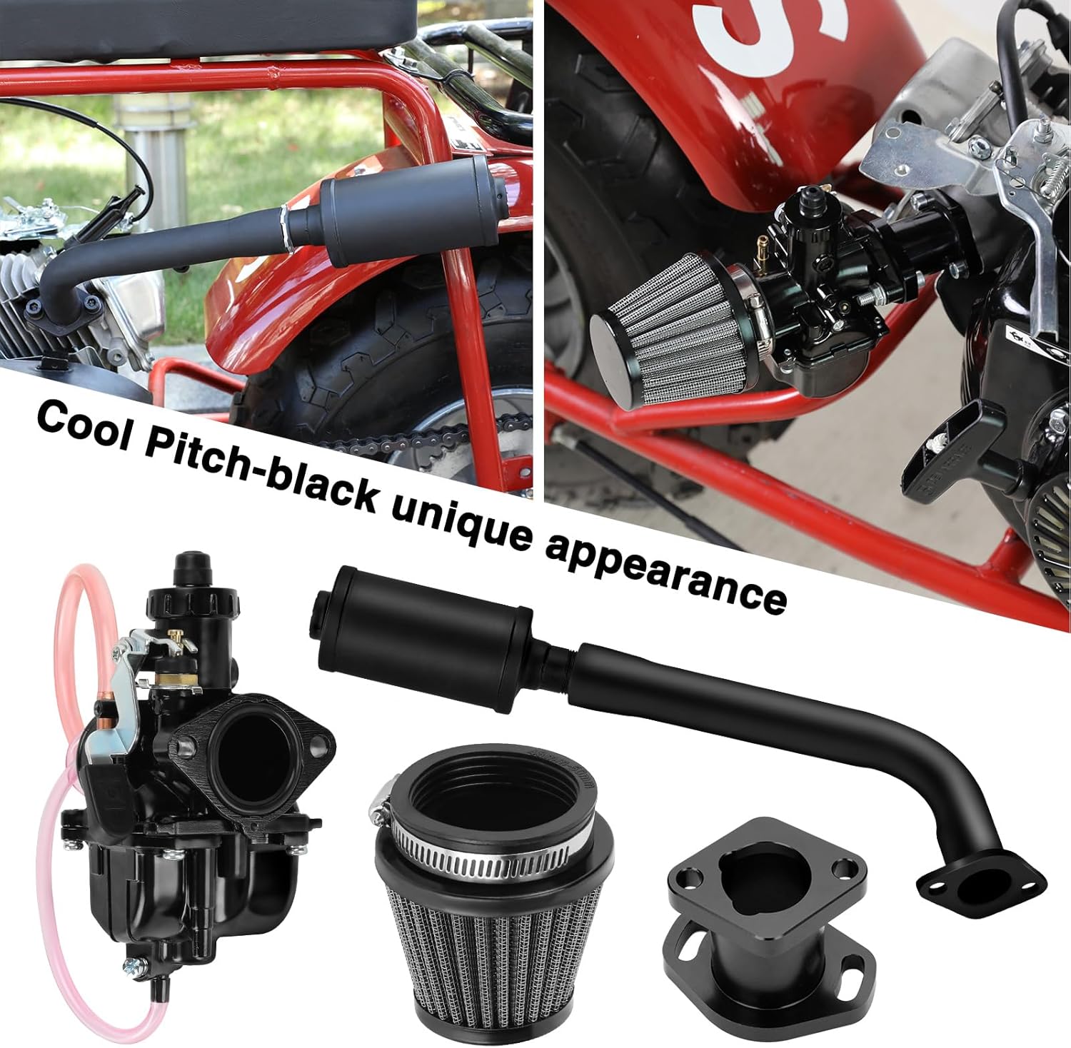 FVRITO VM22 Carburetor Kit Exhaust Pipe Muffler for Predator 212cc 196cc Coleman Mini Bike CT200U BT200X CT200U-EX KT196 Go Kart Baja MB200 GX160 GX200 Clone Engine Performance Parts w/Throttle Cable