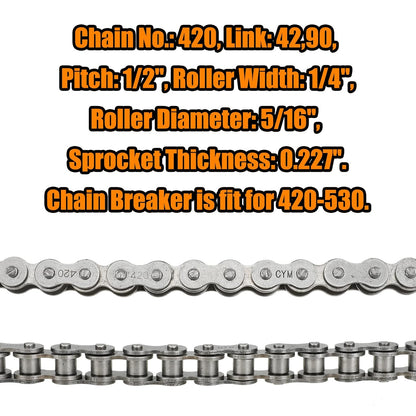 FVRITO 420 Drive Chain Compatible with Mini Bike Coleman CT200U CT200U-EX BT200X B200R Baja Warrior MB200 Massimo Axis M200 Predator 212 196cc 6.5HP Minibike Parts Front 42 & Rear 90 Link Roller Chain