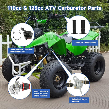 FVRITO PZ20 Carburetor Thumb Throttle Kit Compatible with Tao tao Coolster 125cc 110cc Chinese ATV Quad 4 Wheeler 50cc 70cc 90cc 4 Stroke Engine Kazuma Baja SunL Roketa Vitacci Loncin Lifan Parts