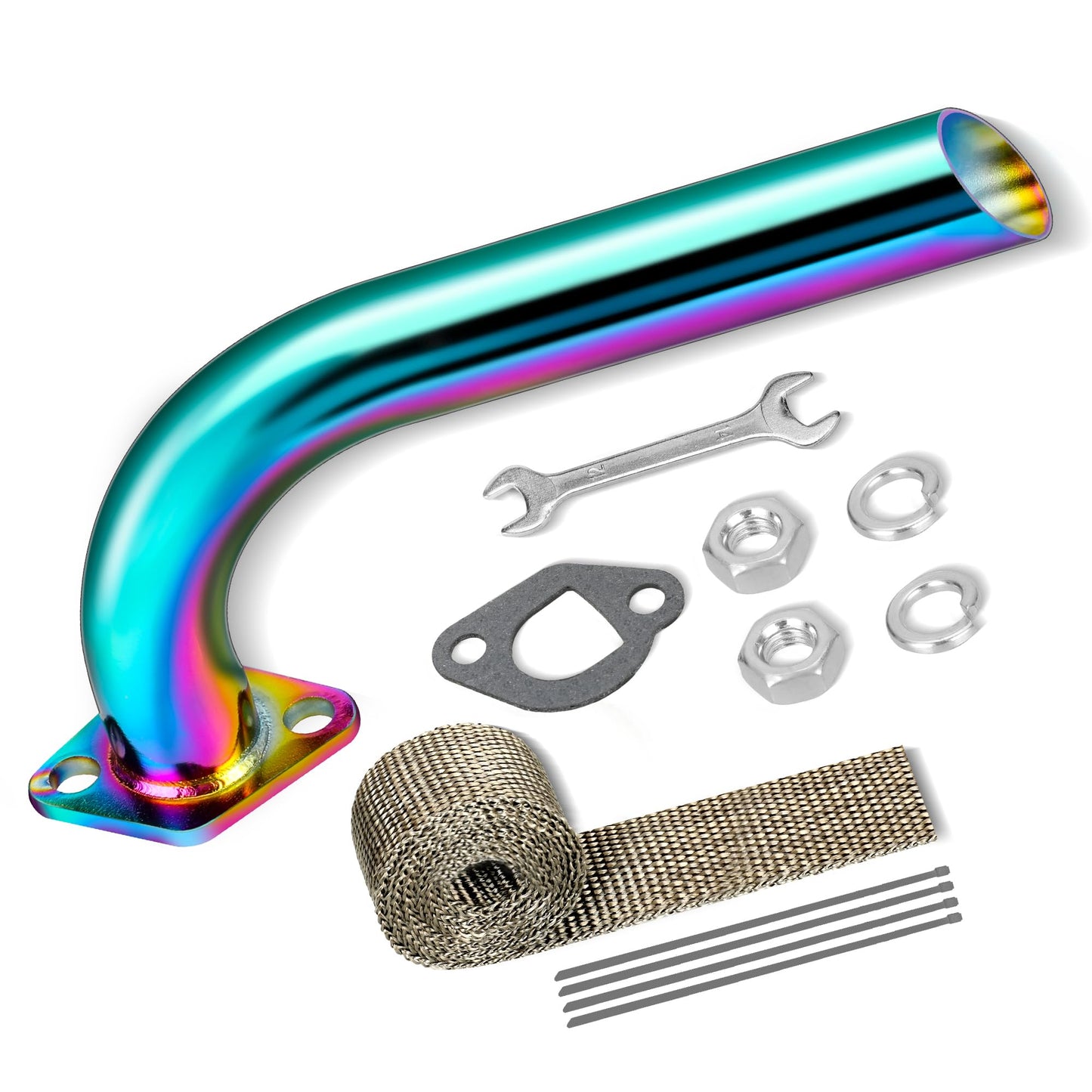 FVRITO Exhaust Pipe Header for CT200u Coleman BT200X CT200U-EX KT196 Mini Bike Go Kart Predator 212cc 224cc 196cc 6.5HP GX160 GX200 Clone Engine Baja Warrior MB200 Performance Parts Silver
