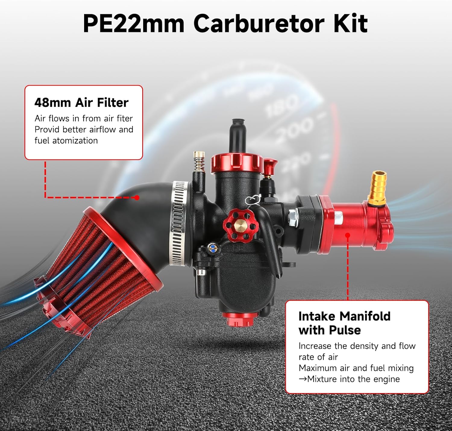 PE22 Carburetor 22mm Carb Jet Kit Compatible with Predator 212cc 196cc Coleman Mini Bike CT200U-EX BT200X B200R KT196 Go Kart Baja Warrior GX160 GX200 Clone Engine with Intake Manifold Parts